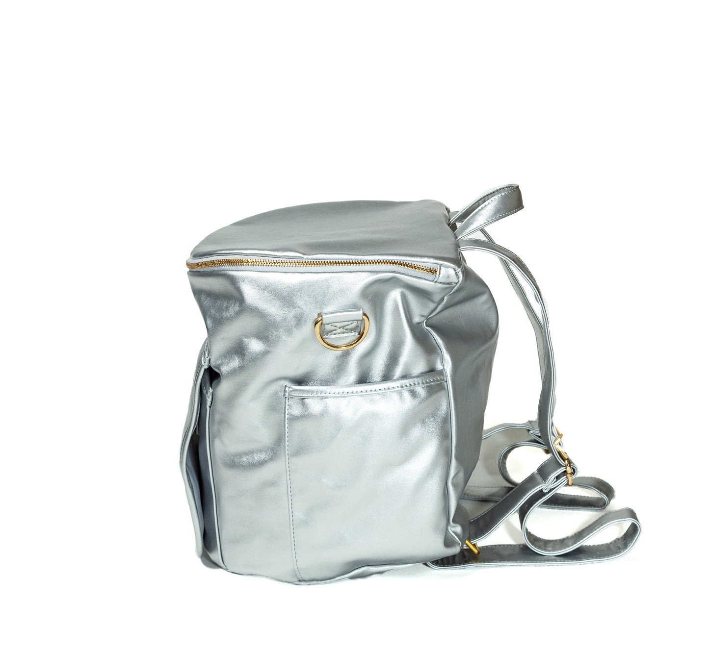 Metallic Silver Leather Backpack