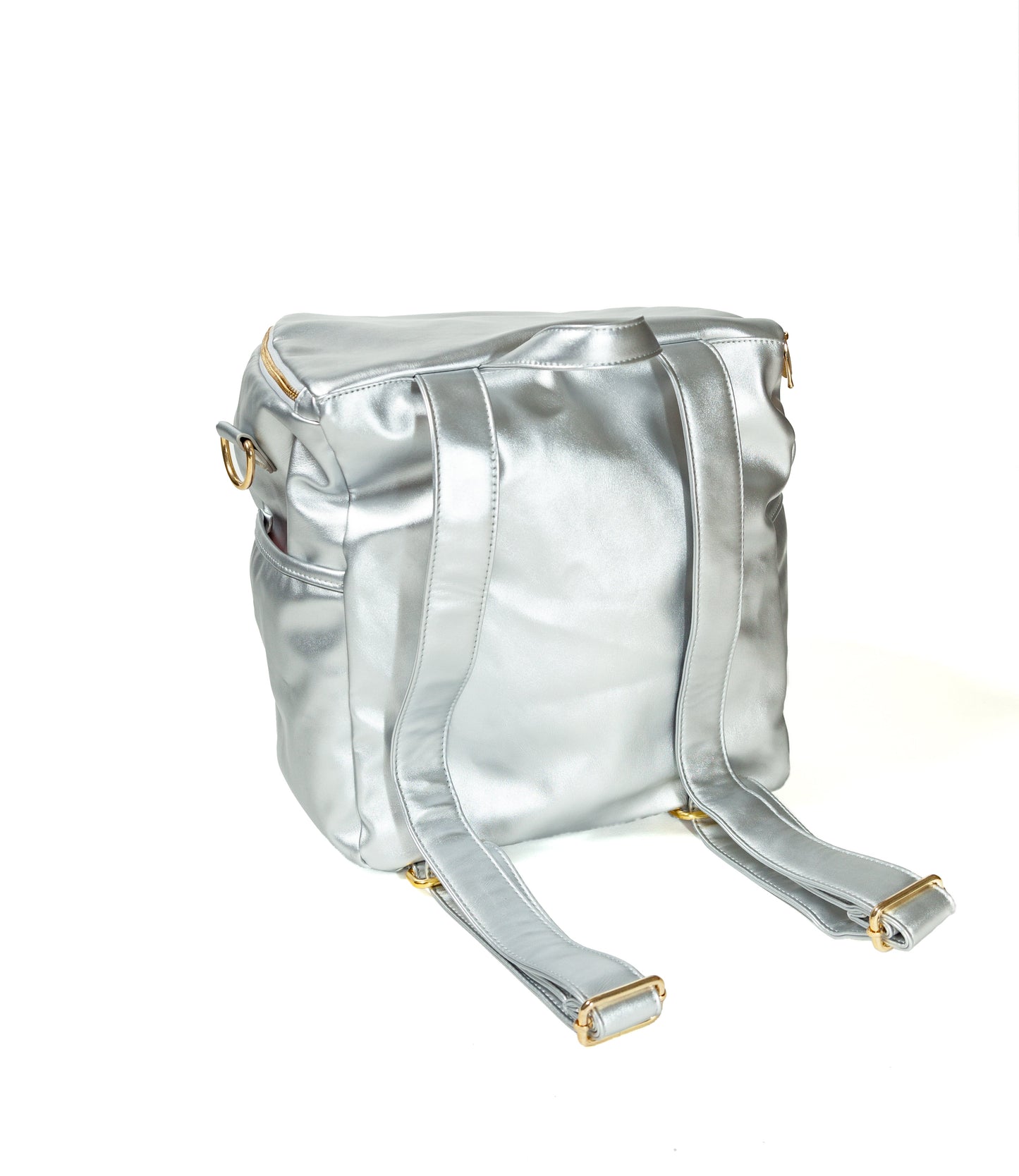 Metallic Silver Leather Backpack