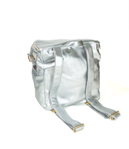 Metallic Silver Leather Backpack